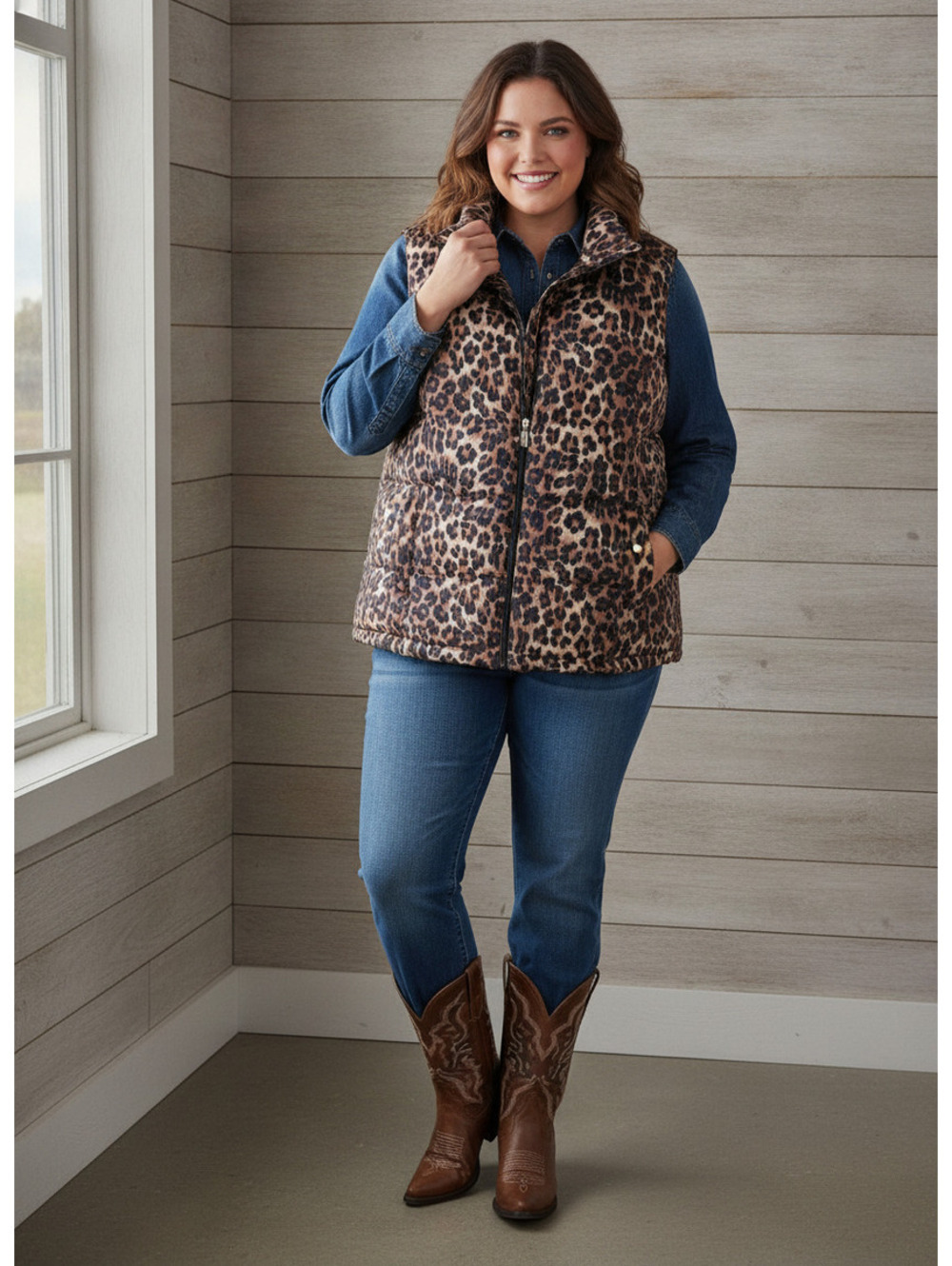1574 - Charter Club Women's Leopard Print Puffer Vest 2X